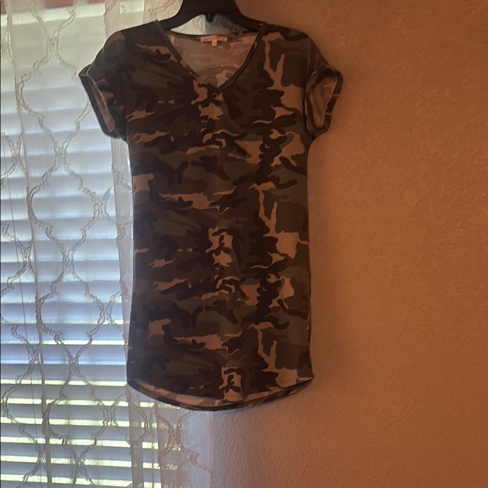 Camo Print V-Neck T-Shirt Dress